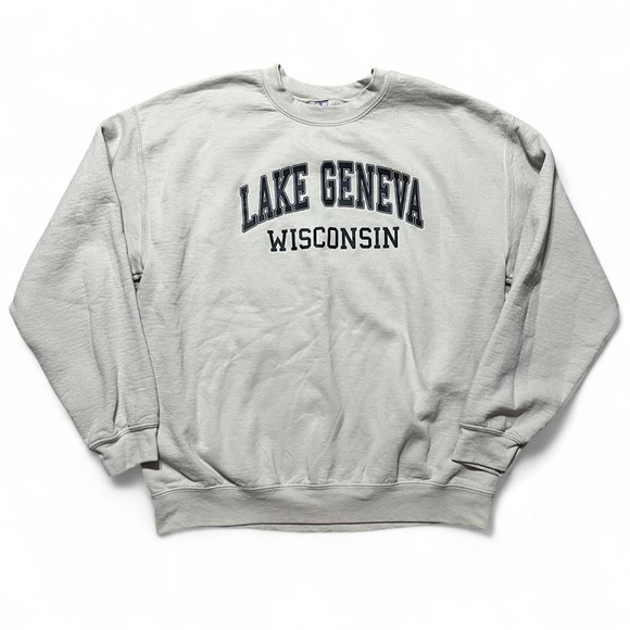 Gildan Cream Lake Geneva Wisconsin Sweatshirt | Unisex Crewneck - Picture 1 of 7
